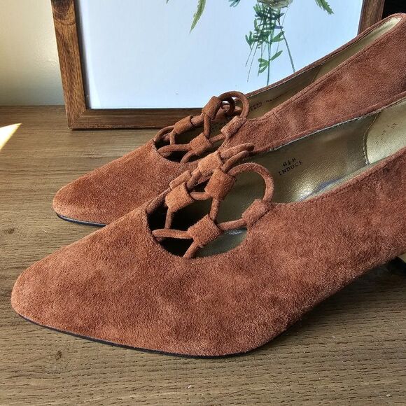 VINTAGE NEW OLD STOCK COSMOPOLITAN BROWN GENUINE LEATHER HEELS SHOES SIZE 8.5 - Picture 9 of 16